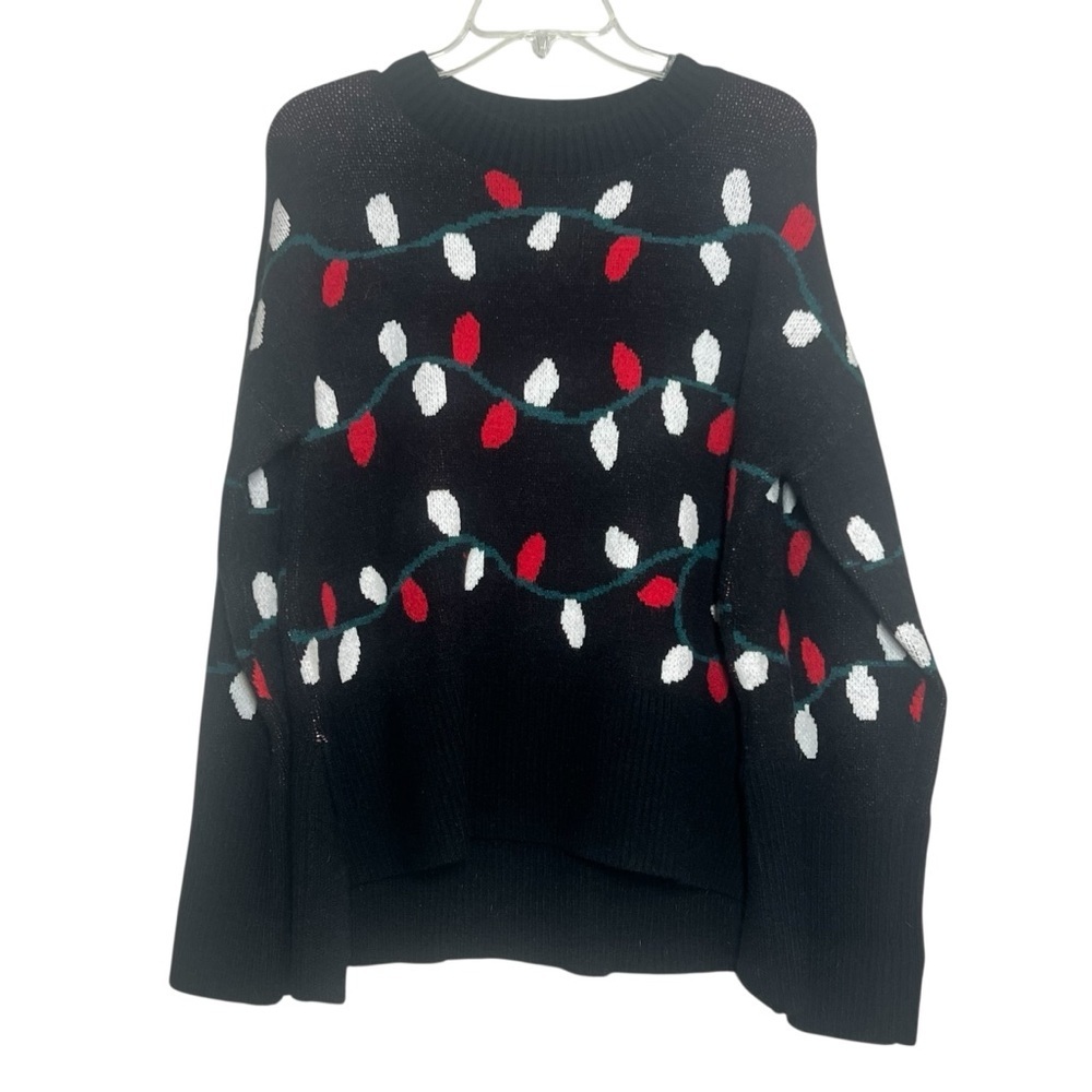 Grace + Karma Sweater Womens Size Large Holiday Christmas Lights Black Crewneck